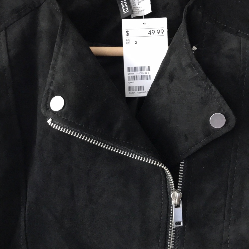 NWT H&M Cropped Faux Suede/Velvet Moto Jacket - S2 - Picture 4 of 6